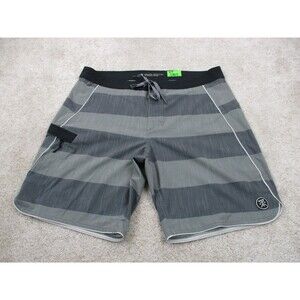 ROARK Revival Chiller Board Shorts Mens 36 Gray Striped Logo Swim Trunks Mens